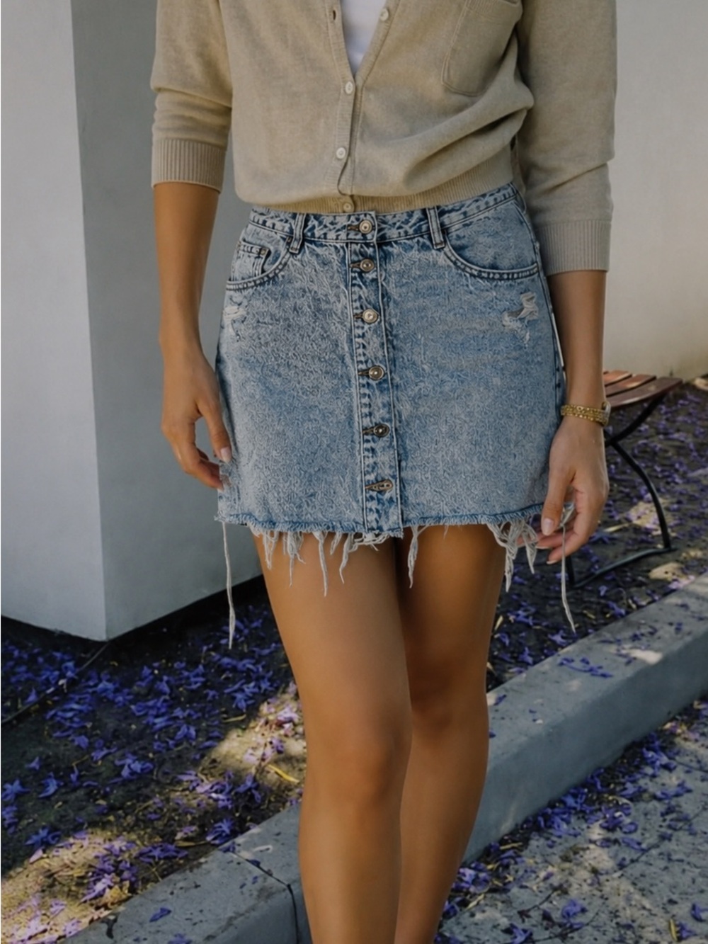 Zara Button-Front Light Wash Denim Mini Skirt - Blue